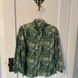 H&M Green Leaf-Print Button Front Blouse
